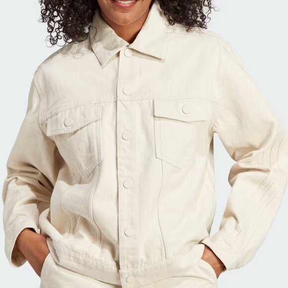 adidas x KSENIASCHNAIDER 3-Stripe Denim Jacket Women's, Natural Size Small - Picture 2 of 12